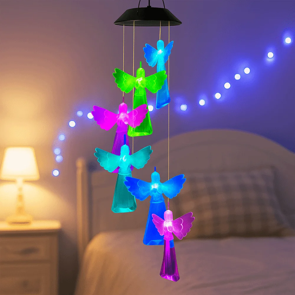 

Wall Hanging Decor Hanging Solar Angel Wind Chime Decorative Colorful Wind Chimes Light ABS Wishing Bottle Light Outdoor Decor