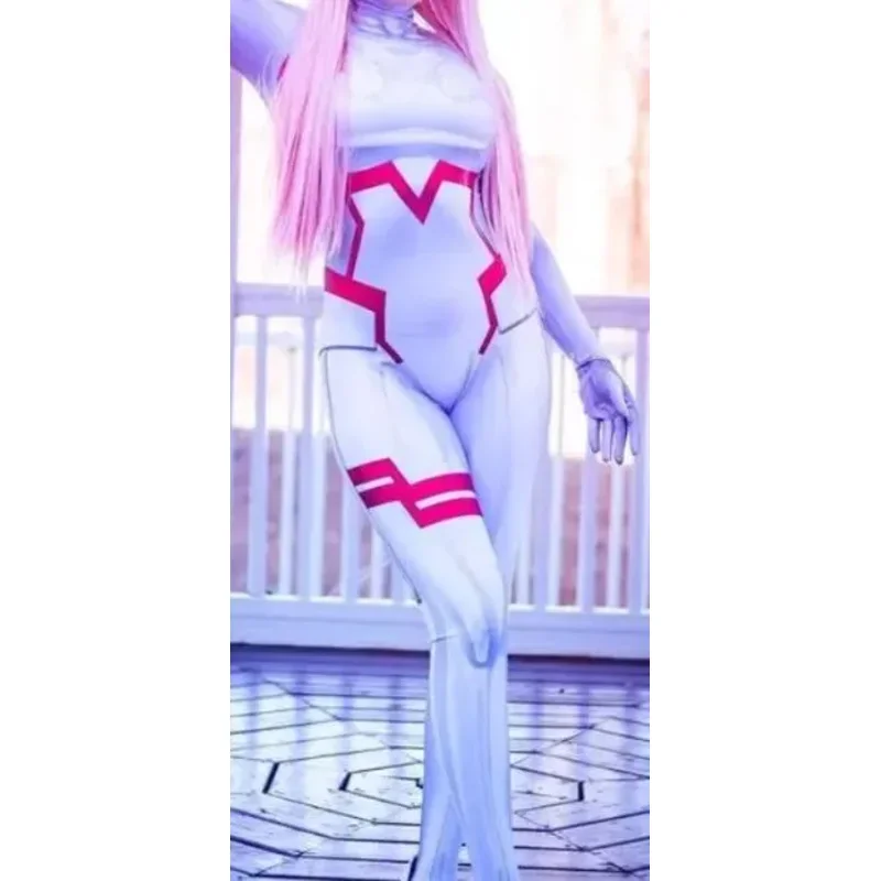 성인 어린이 KOKORO 코스프레 의상 Darling in the Franxx 02 Zero Two Zentai Halloween ICHIGO Bodysuit Catsuit F
