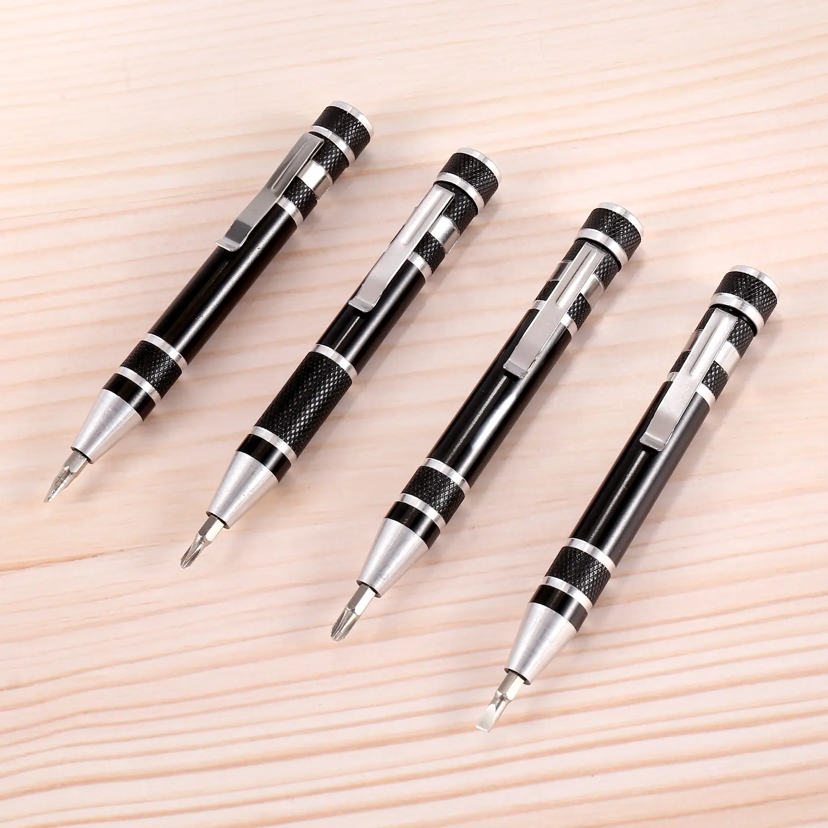BHBD-4 Pcs Pen Screwdriver Handy Tool Eight In One Magnetic Pocket Screwdriver Multi-Function Mini Gadgets Repair Tools (Black)