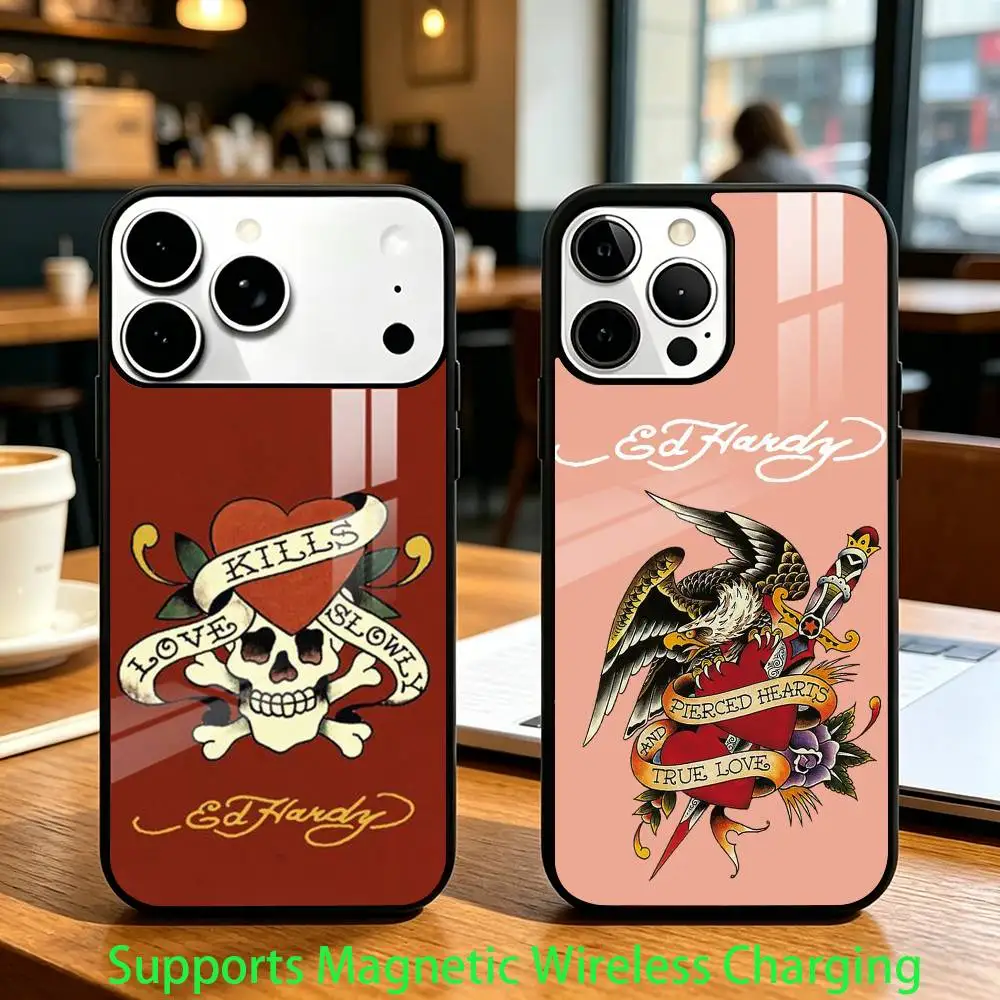 Gift Ed Hardy Brands Fashion Phone Case For iPhone 18 17,16,15,14,13,12,Plus,Pro Allows magnetic wireless charging