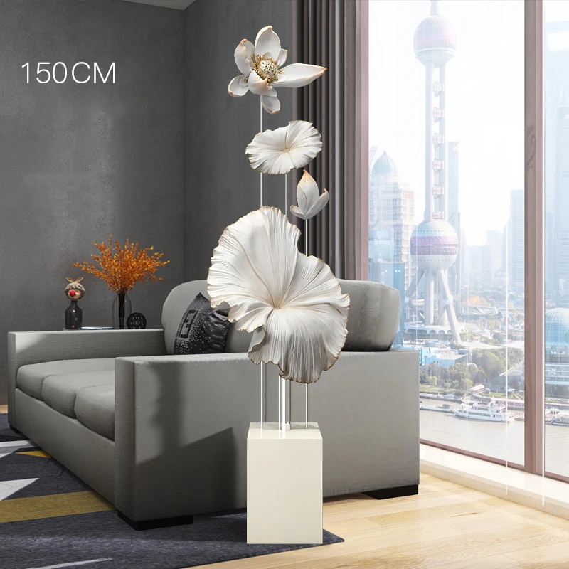 Lotus Rhyme Sculpture Decoration Living Room Large Floor Decoration Statue New Chinese Light Luxury Home Decor Housewarming Gift
