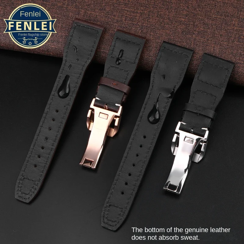 21MM 22mm Bracelet High Quality Genuine Leather Rivets Watchband For IWC Big Pilot Spitfire TOP GUN Brown Black Cowhide Strap