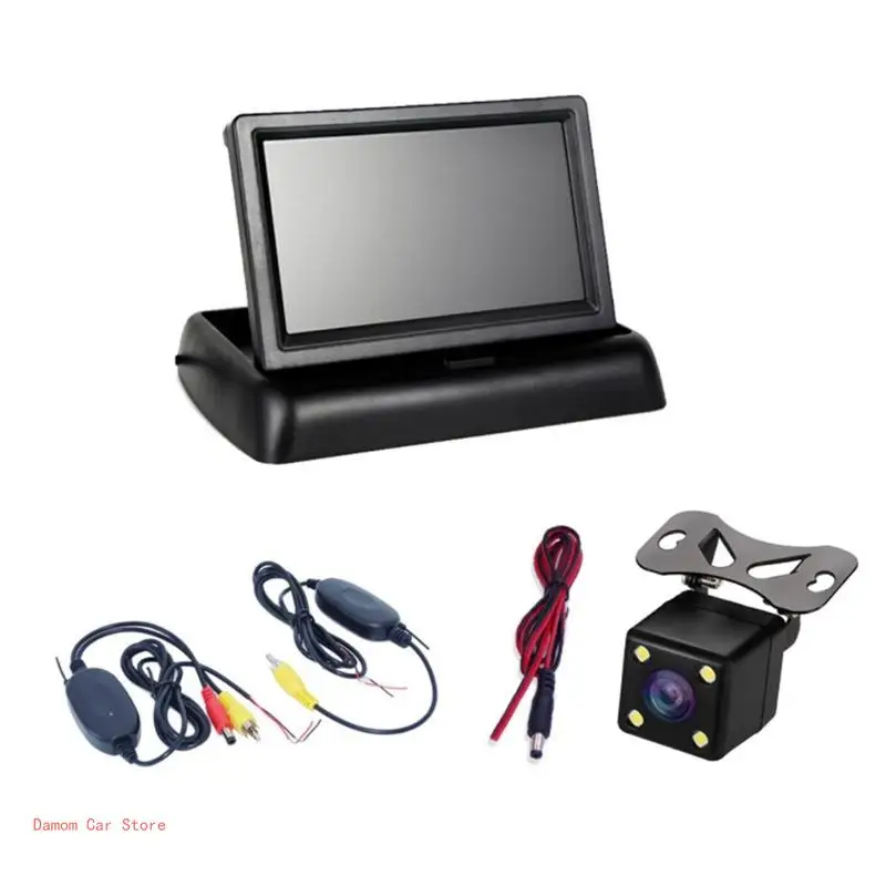 Waterproof Car Backup-Camera Rearview-Park Aid Night for Vision High 4.3 inch TFT LCD Reversing Foldable Moni