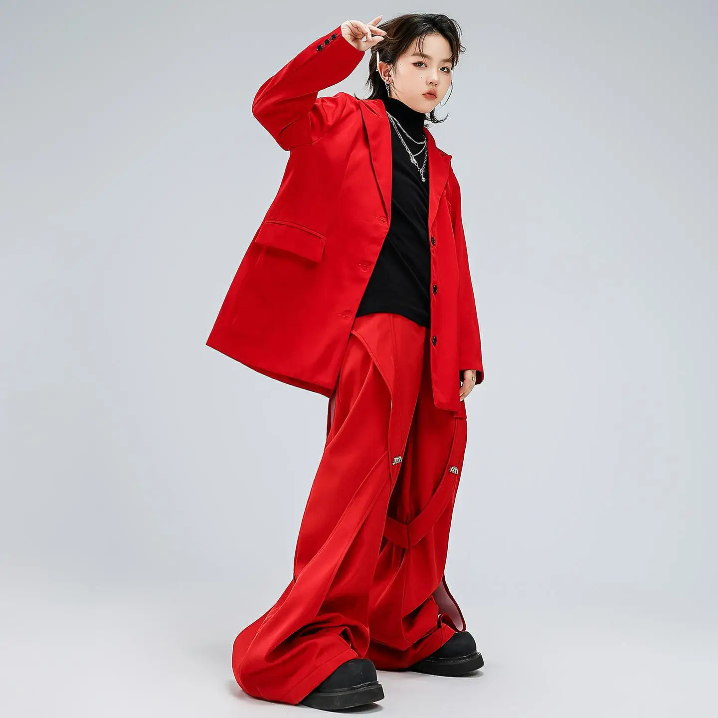 طفل Kpop الهيب هوب الملابس سترة حمراء أعلى الشارع عارضة المفكك دعوى السراويل لفتاة صبي الشارع ملابس رقص الملابس