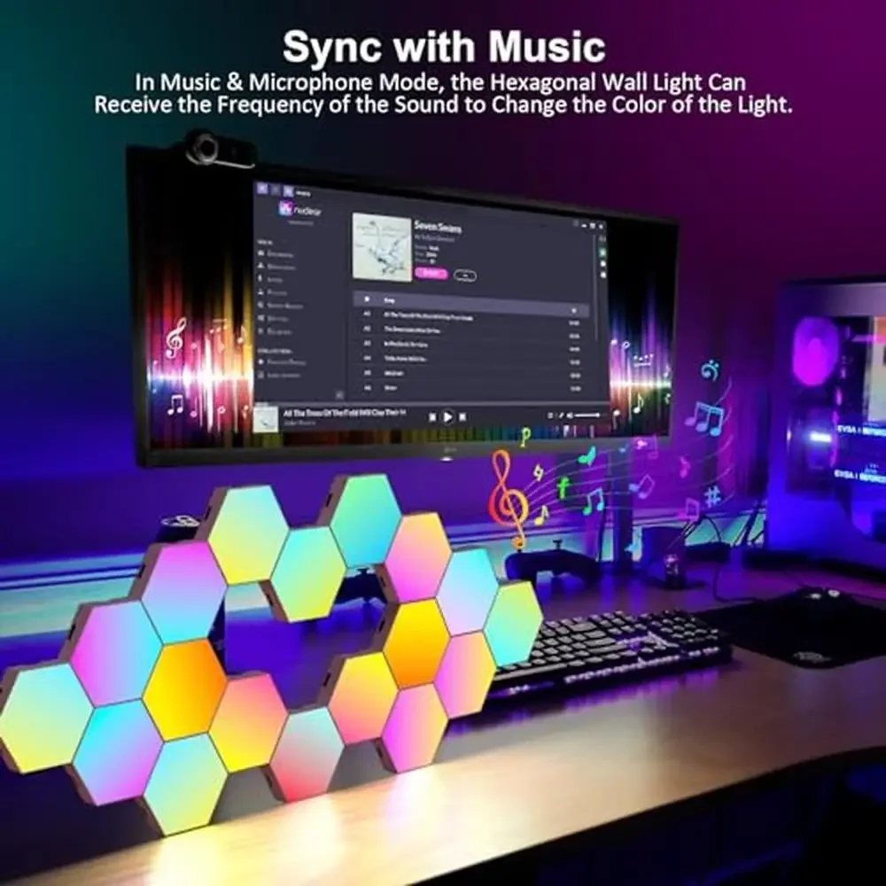 Panel de juegos de sincronización de música de pared con luces hexagonales RGB, aplicación inteligente con Control remoto, paneles modulares en forma de panal, USB multiescena DIY