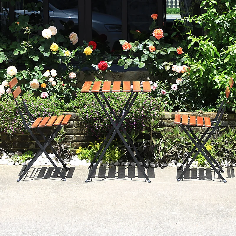 พับโต๊ะกาแฟไม้เนื้อแข็งลานกลางแจ้งเก้าอี้เลานจ์สวนบิสโทรเฟอร์นิเจอร์ขนาดกะทัดรัดพับขึ้นระเบียงที่นั่ง