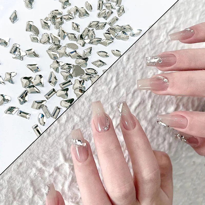 50/100 pz Mini Nail Art Strass Cristallo Vetro Flatback Diamanti Forma Mista Sparkle Fai Da Te Unghie Accessori Per Manicure di Lusso