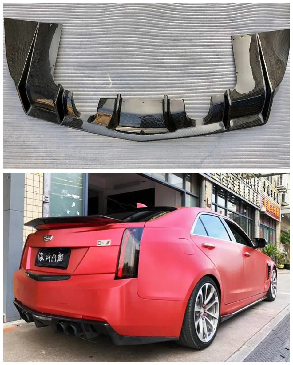 

Carbon Fiber Car Rear Trunk Lip Bumper Diffuser Splitters Protector Cover Fits For Cadillac ATS ATS-L 2014-2017