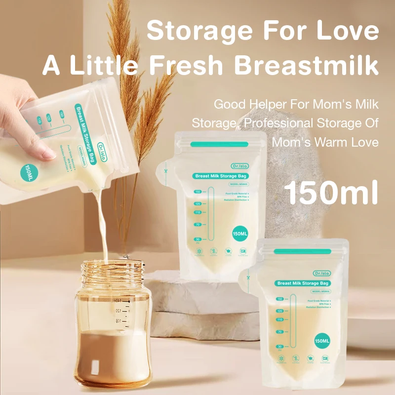 Dr.isla 100pcs Breastmilk Storage Bag Self Standing Baby Food Storage Containers No Leak Milk Freezer Bags Safe Feed BPA Free