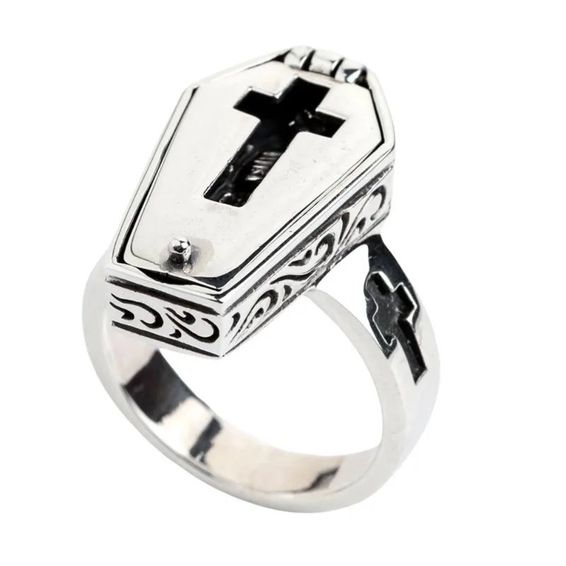 Vintage Halloween Vampier Skull Flip Kist Heren Ring Gothic Punk Stoom Motorfiets Y 2K Party Cadeau Sieraden