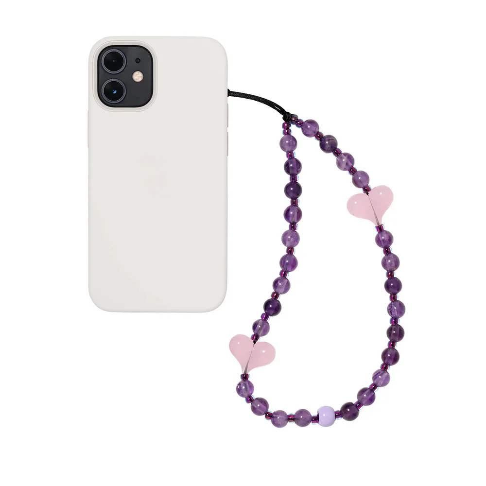 HERLOOK Natural Stone Phone Charm Lanyard Love Heart Phone Strap Ball Beads Chain Decorated Y2K Accessories Jewelry