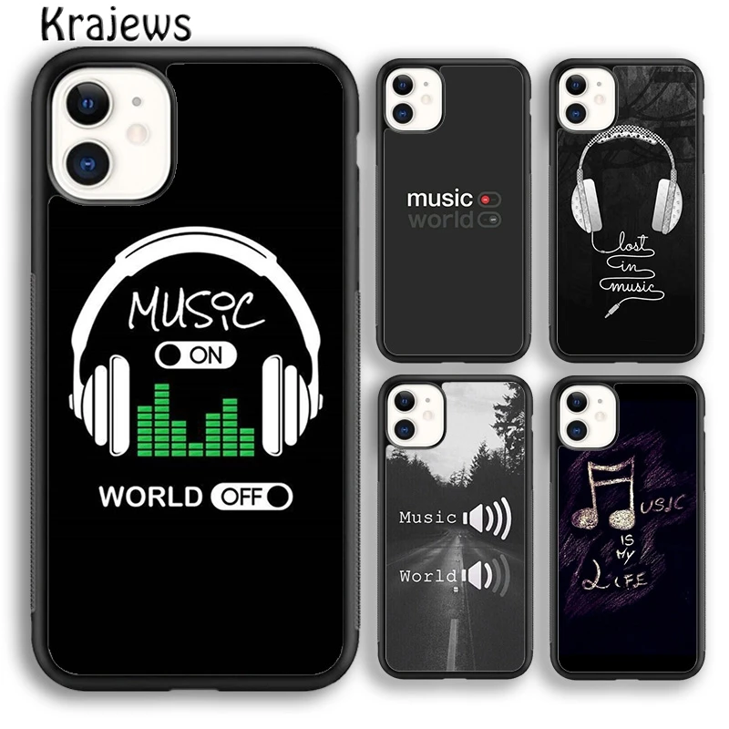 Krajews Music On World Off Phone Case Cover For iPhone 16 15 SE2020 14 6 7 8 plus 11 12 13 pro max coque Shell Fundas