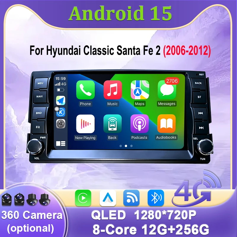 

Автомагнитола Android 15 для Hyundai Santa Fe II (2006-2012) с 2K QLED экраном, мультимедийный видеоплеер, CarPlay, головное устройство, стереосистема