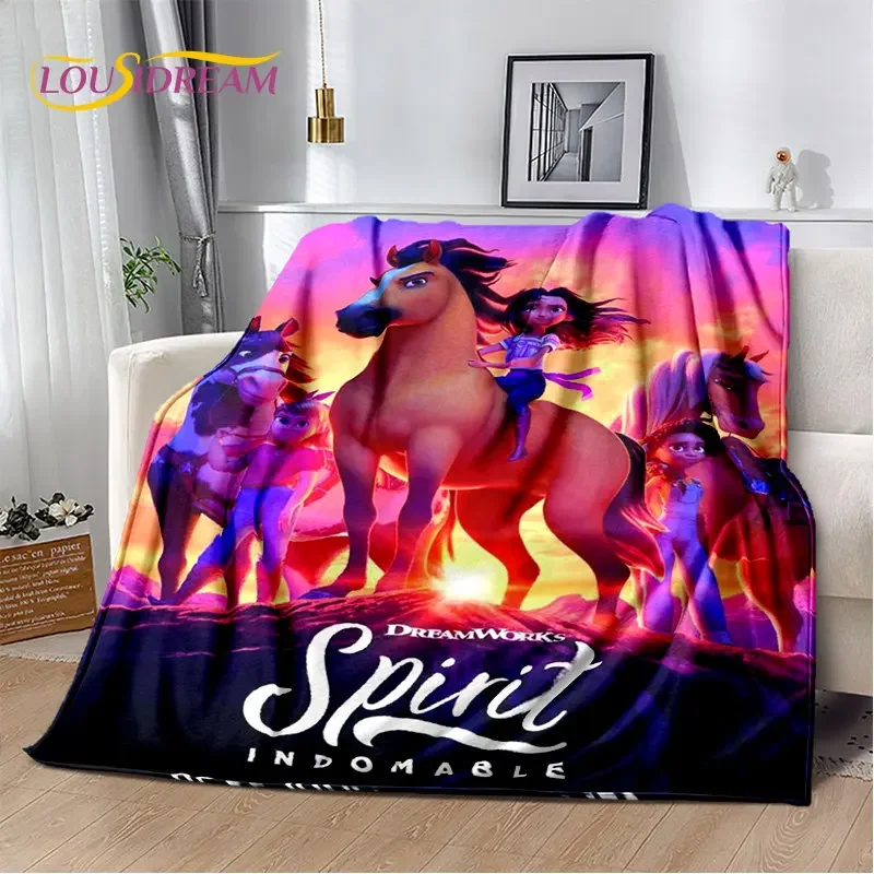 Spirit Riding Free Horses Cartoon Soft Plush Blanket,Flannel Blanket Throw Blanket for Living Room Bedroom Bed Sofa Picnic Cover