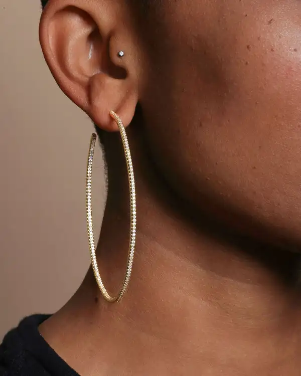50mm Big Size Huggie Hoop Earrings with 3 Colors 5A Cubic Zirconia - Classic Fashion Women Jewelry High Quality