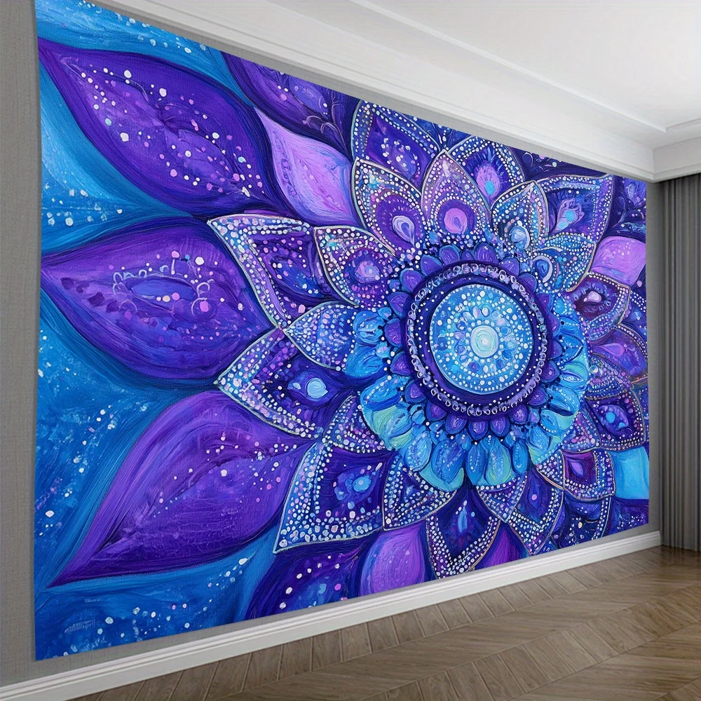 1pc Tapiz Mandala Morado Azul para Sala de Estar Dormitorio Oficina Decoración Hogareña Fondo para Transmisión en Vivo