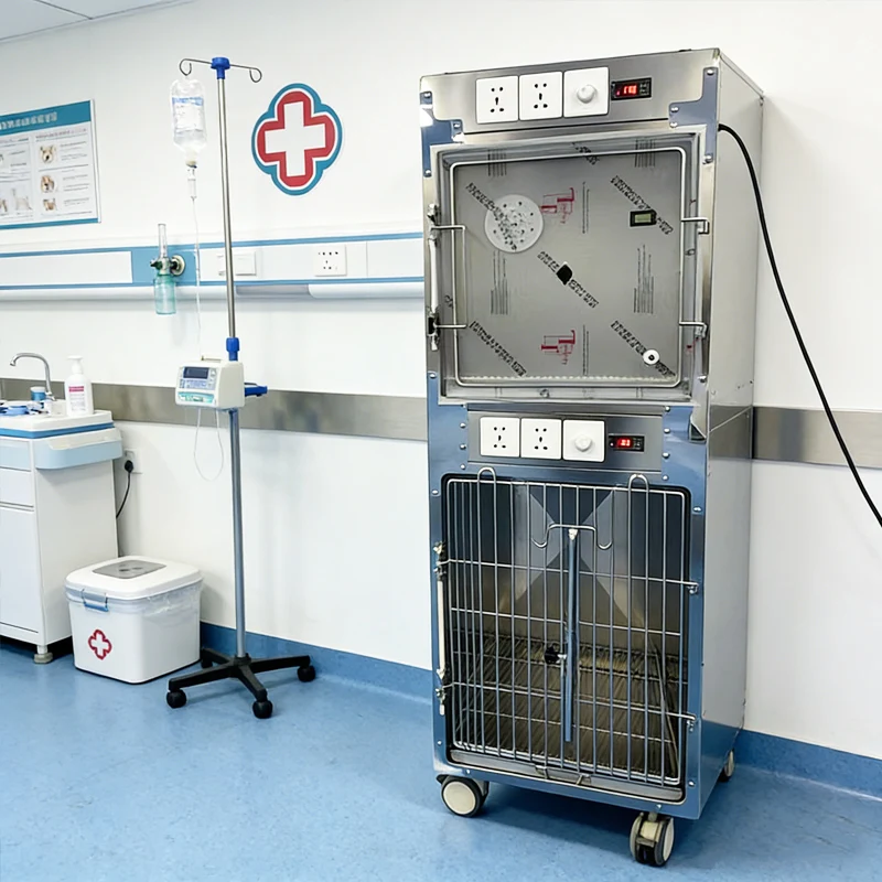 Intensive care unit veterinary cage with oxygen therapy function, stainless steel cat and dog hospital cage