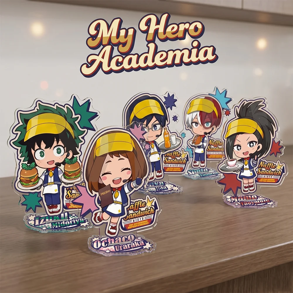 My Hero Academia Waffle Sandwich Diner Style 10CM Double Sided Acrylic Stand Keychain Anime Stand Izuku Midoriya Desk Fans Gift