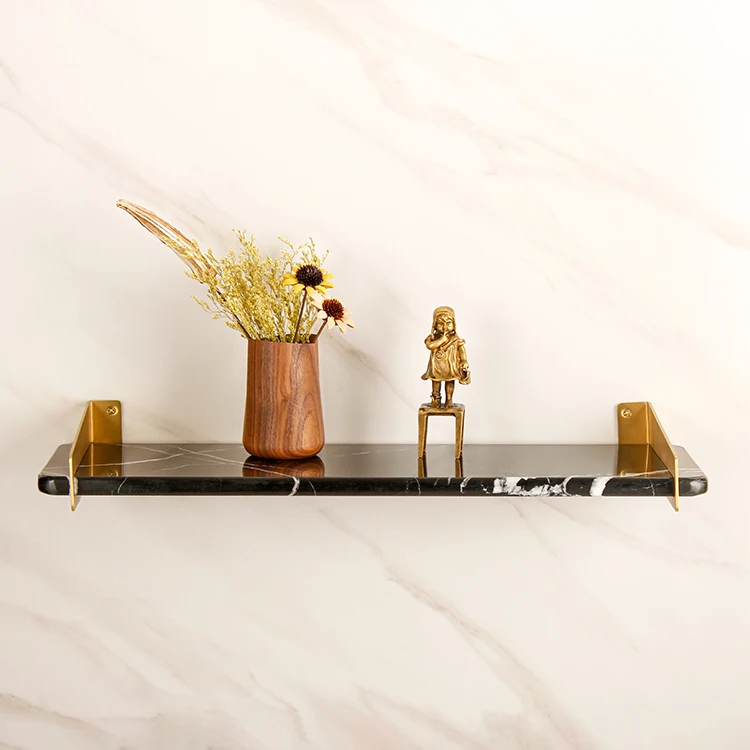 Marble partition, minimalist style decoration, brass wall , straight layer board, sample room shelf