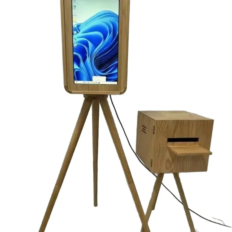 Portable tripod wooden style photo booth with bracket y