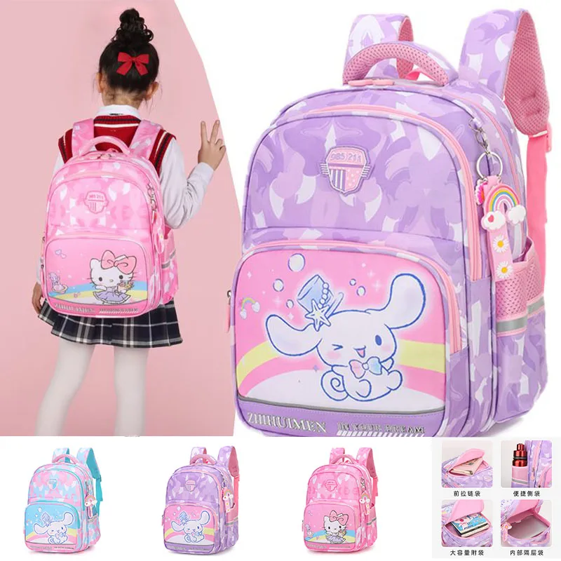 

Kawaii Hello Kittys Girl School Bag Cartoon Sanrios Cinnamoroll Student Backpack Grade 1-3-6 Large Capacity Spine Protector Gift