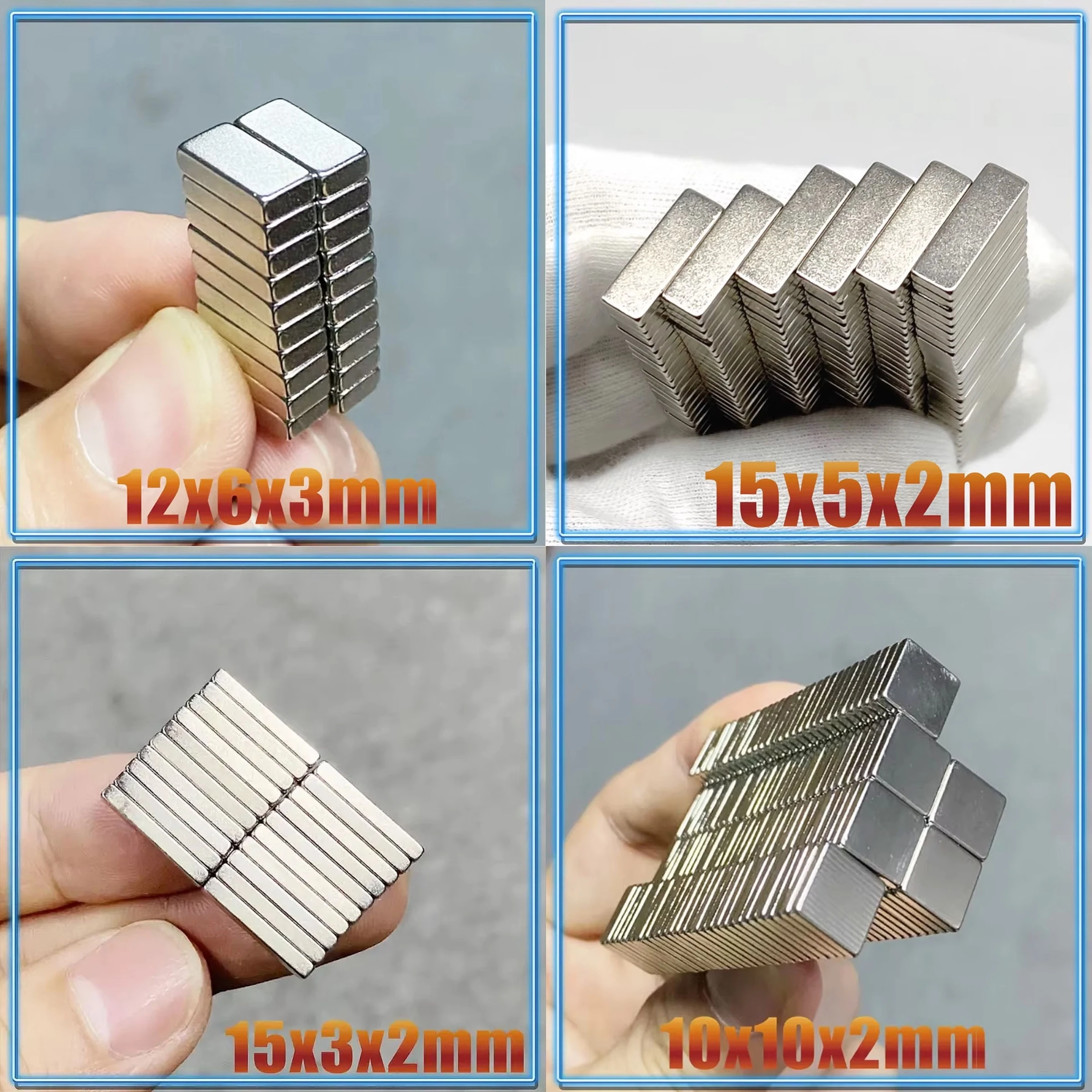 20-500pcs N35 Rectangular Magnet Neodymium Permanent NdFeB Magnets 10x10x2mm 12x6x3mm 15x3x2 15x5x2 Magnet for Garage Hardware