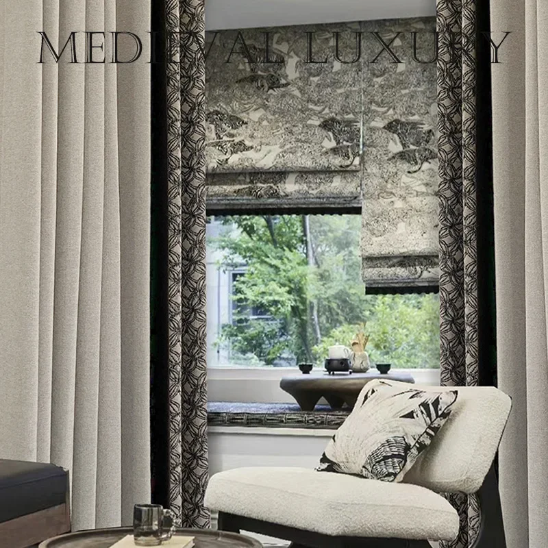 Custom Size French Retro Romantic Rose Beige Stitching Luxury Curtains for Living Room Blackout Bedroom Dining Window Decor