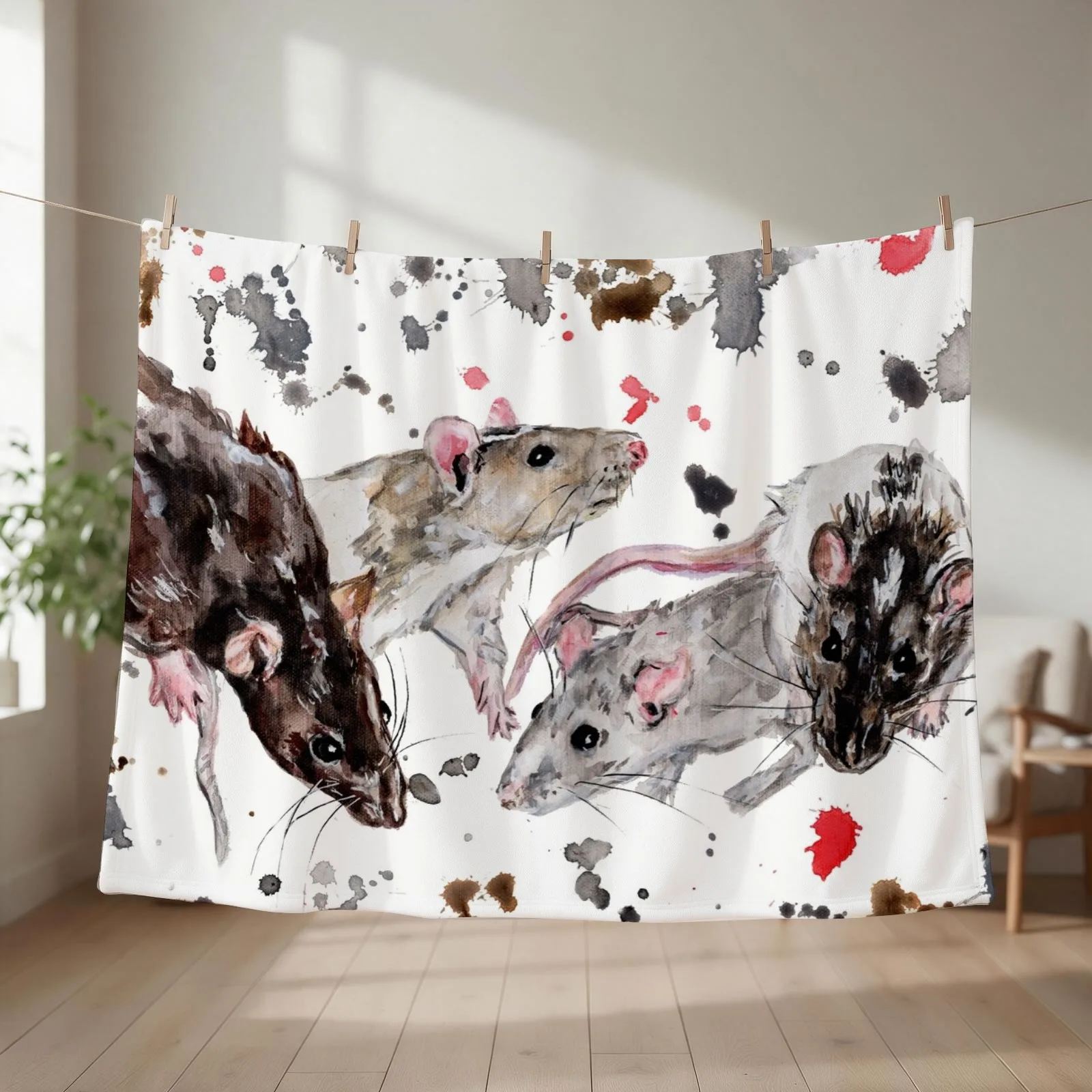 Watercolour Rats Throw Blanket Plaid on the sofa Baby heavy to sleep Decorative Sofas Blankets