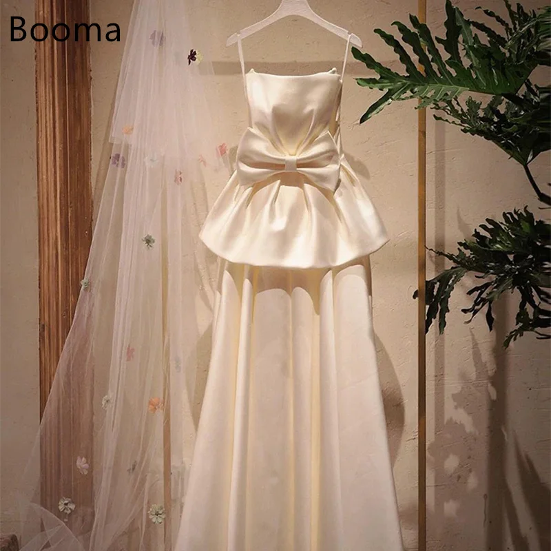 

Booma Simple Spaghetti Strap A-Line Bow Satin Wedding Dresses Long Simple Elegant Brides Gown Custom Made 2025