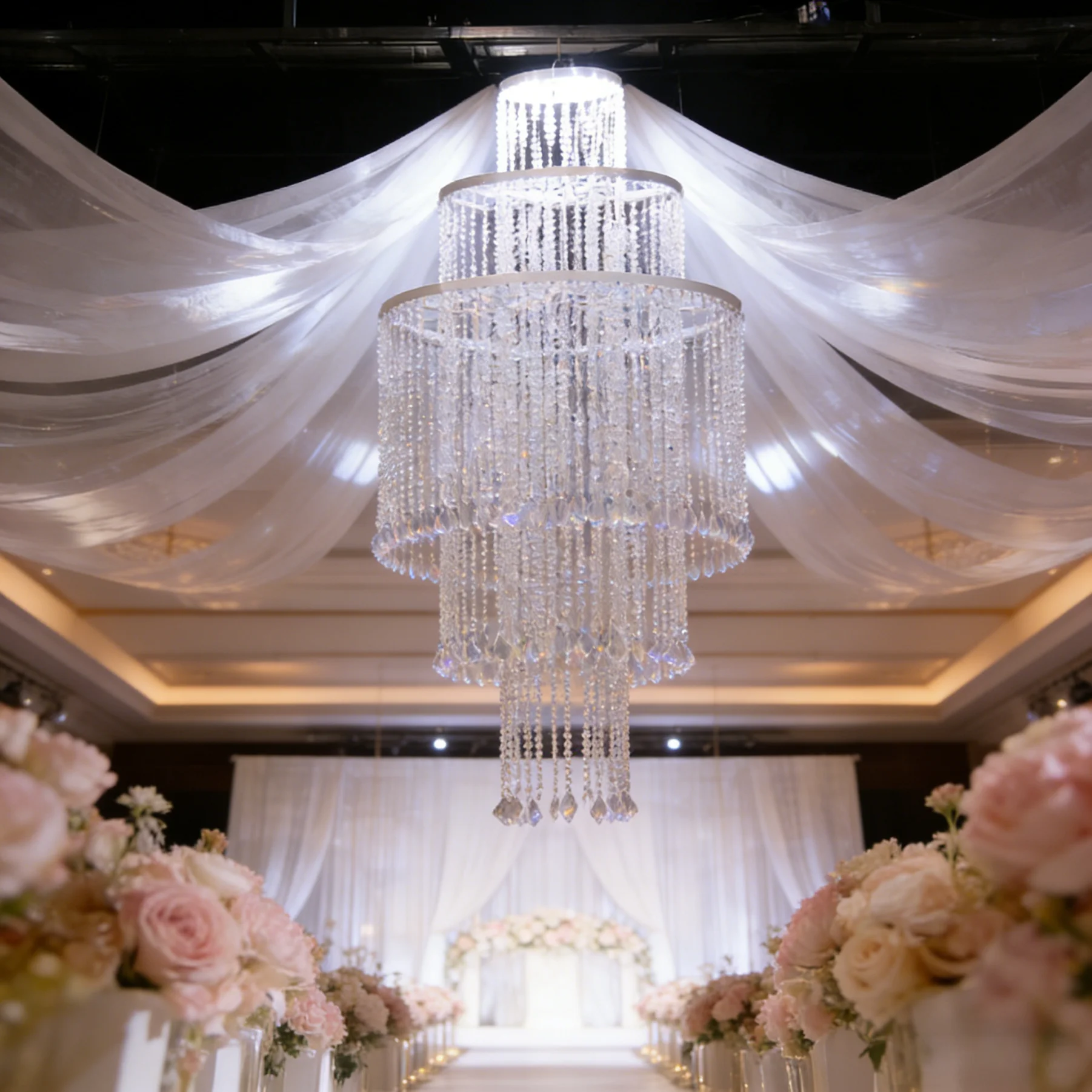 

Wedding Crystal Luxury Ceiling Decoration Iron Acrylic Bead Curtain Hanger Chapel Stage Backdrop Party Props 2Pcs