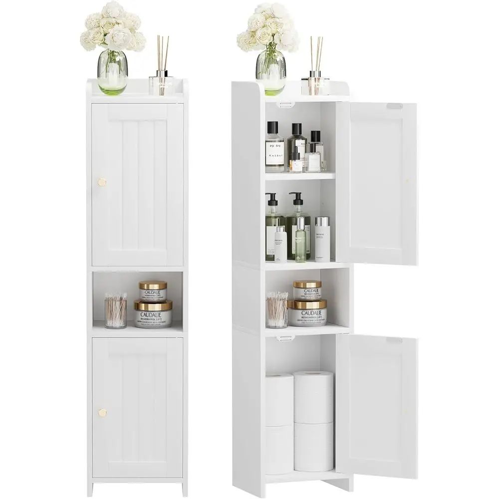 

Space-Saving White Storage Cabinet with Adjustable Shelves for Bathrooms, Kitchens, and Entrances