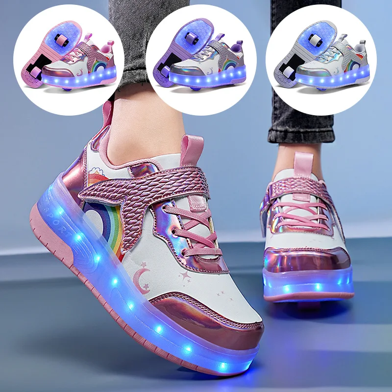 

Children's Roller Shoes with LED Light Up 2 Wheels Glowing Sneakers Kids Roller Skates Shoes for Girls Boys Christmas Gift New