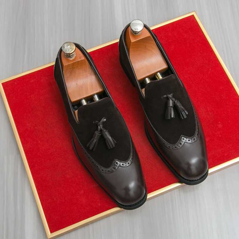 Business Men Formal Shoes Black and Brown Casual Patchwork Fashionable Lofu Shoes Social Shoes Size 38-46 Men Shoes