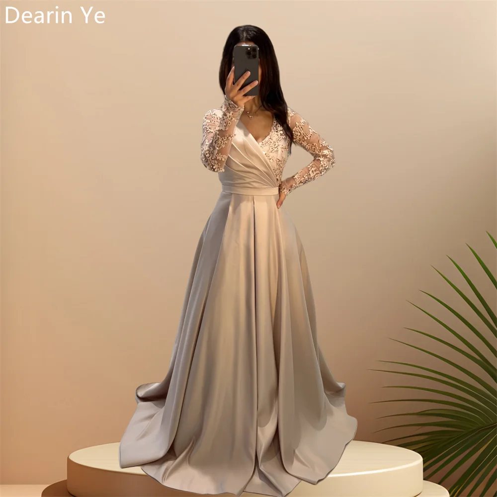 

Customized Prom Dress Saudi Arabia Dearin V-neck A-line Floor Length Skirts Draped Bespoke Occasion Dresses Evening Formal Gown