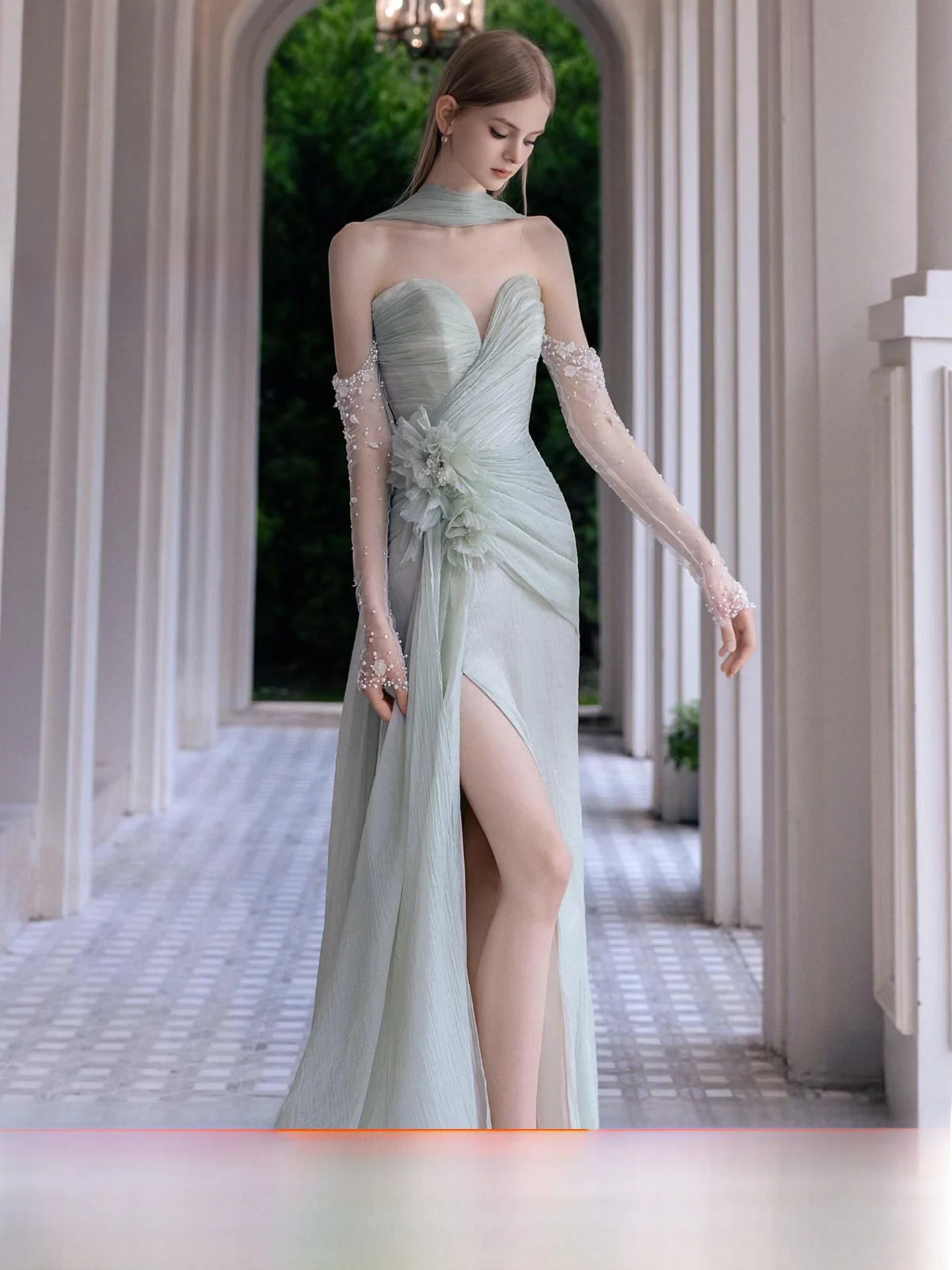 

Elegant Green Bridal Gown with Strap Wedding Dress for Women Luxury Evening Dress Vintage Chinese Style Morning Robe Customiz...