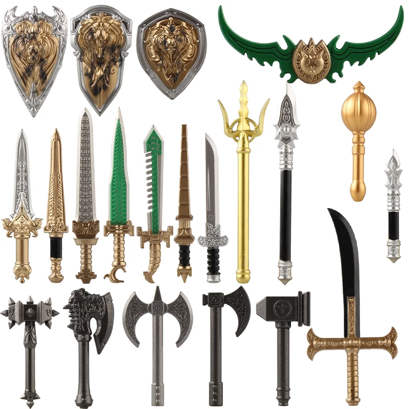 MOC Medieval Figures Accessories Building Blocks King Soldier Bicolour Shield Trident Axe Spear Bow Arrow Anime Series Brick Toy