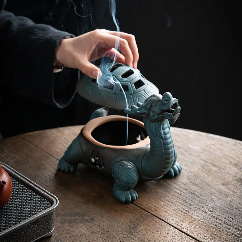 

Fengshui Turtle Ceramic Incense Burners Coil Stick Holder Base for Temple Living Room Office Home Decor Artware