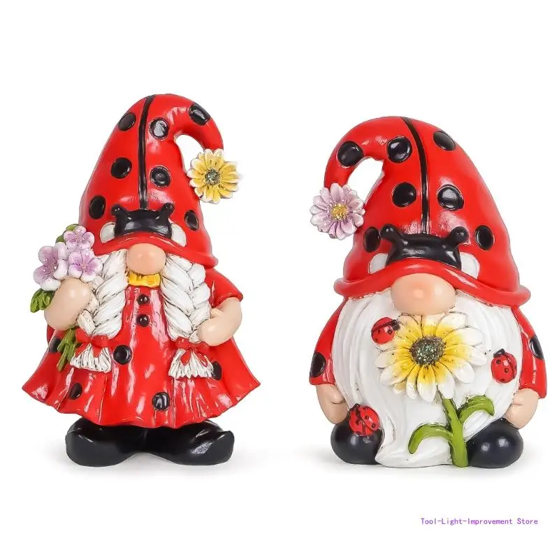 C63E Spring Gnome Kitchen Tiered Tray Decors Ladybugs Gnome Resins Swedish Tomtes