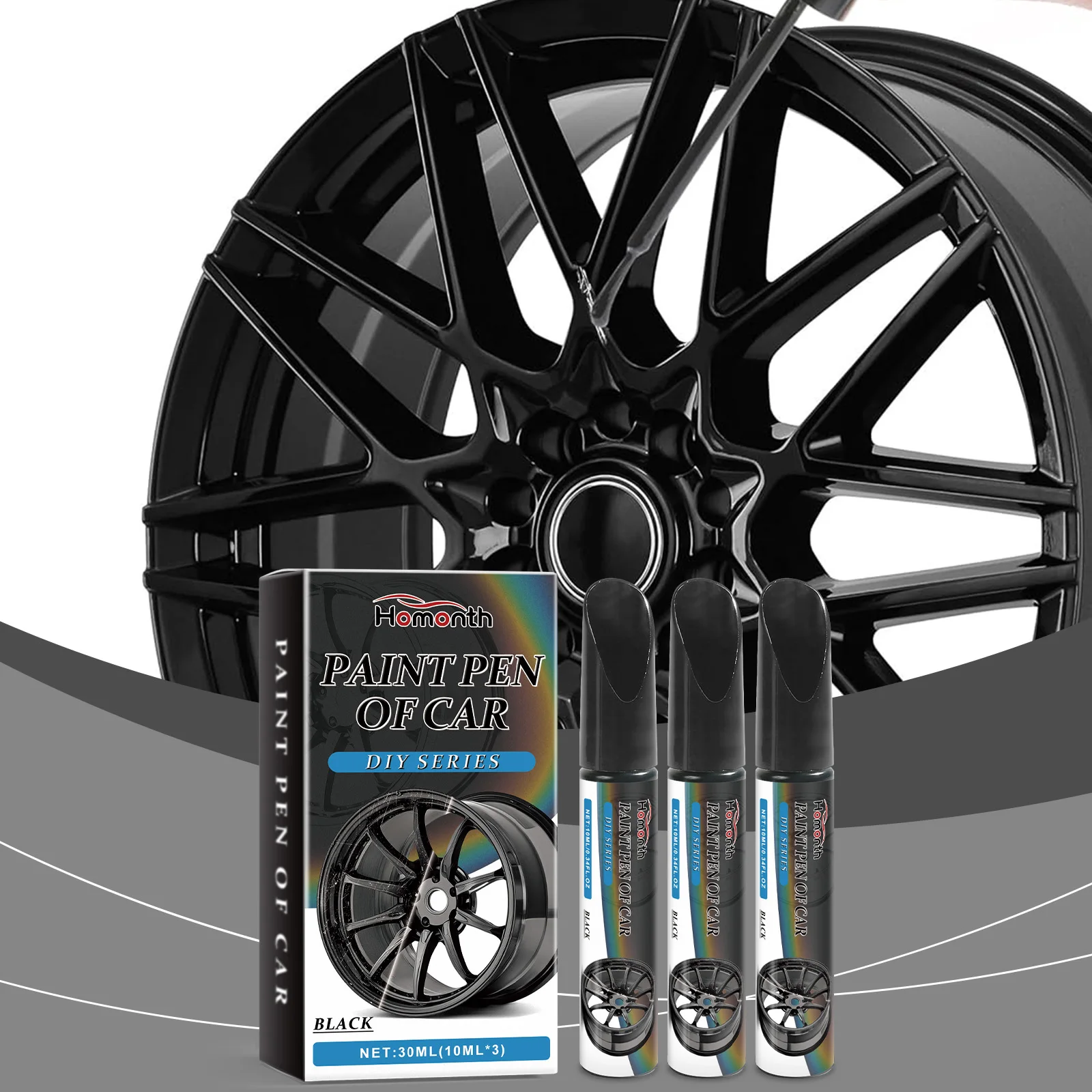 Black Car Wheel Hub Scratch Repair Pen - Box, Car Paint Scrape Scratch Stain Removal Repair Touch-Up Pen, Curb Rash Remover, Waterproof Paint for Most Alloy & Steel Wheels