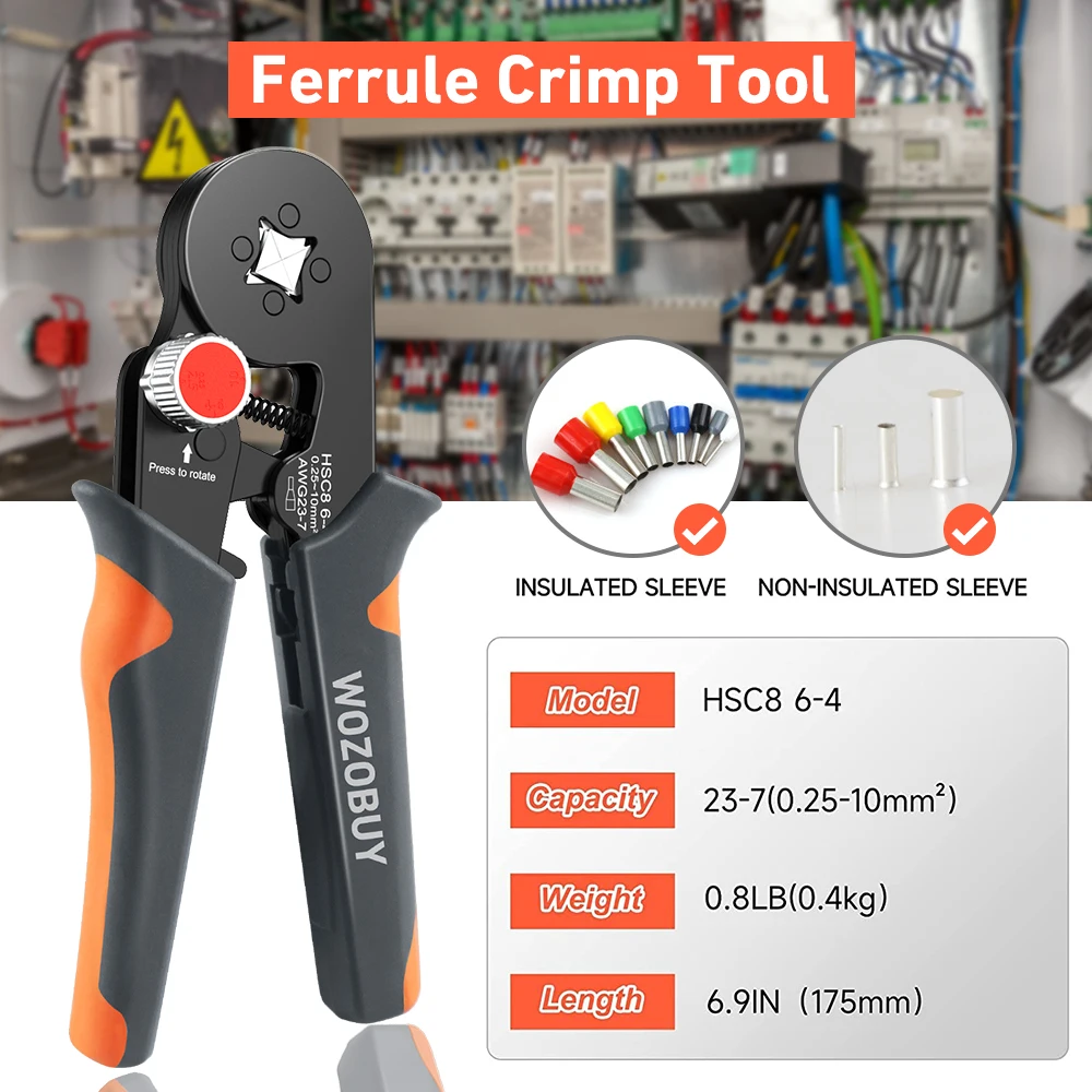 WOZOBUY Tubular Terminal Crimping Pliers HSC8 6-4A 0.25-10mm²/6-6A 0.25-6.0mm² Hand tools Mini Wire Ferrule Fixture Kit