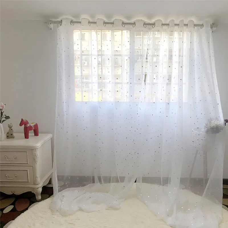 Shine Star Kids White Tulle Curtain For Living Room Kitchen Blue Pink Yarn Curtains For Bedroom Child Green Custom Cortinas Decor