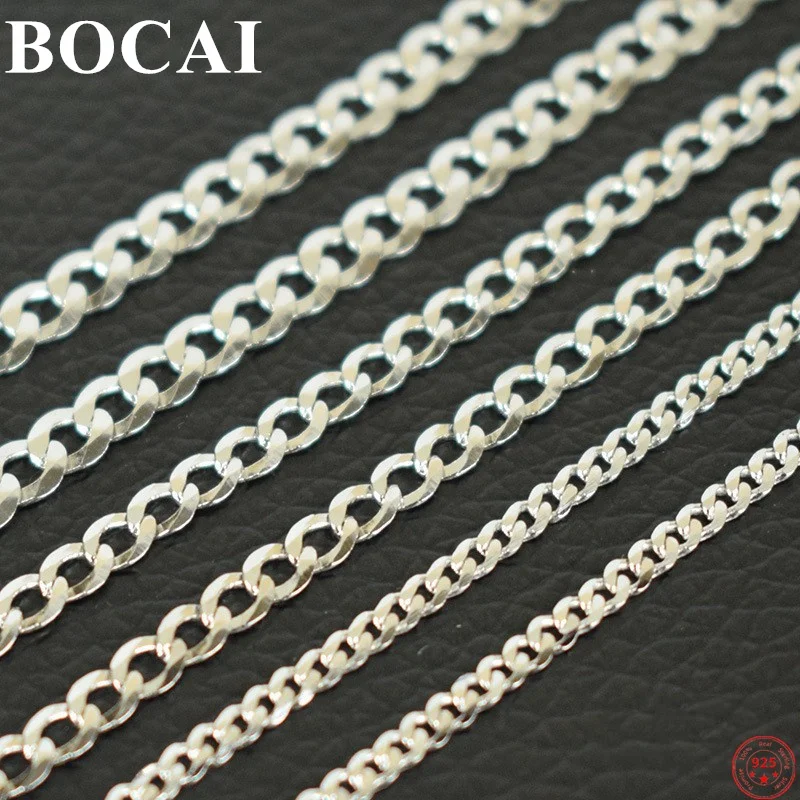 BOCAI S925 Sterling Silver Necklaces for Women Men New Fashion Hexagonal Side 2mm-8mm Cuban Link Chain Jewelry Free Shipping