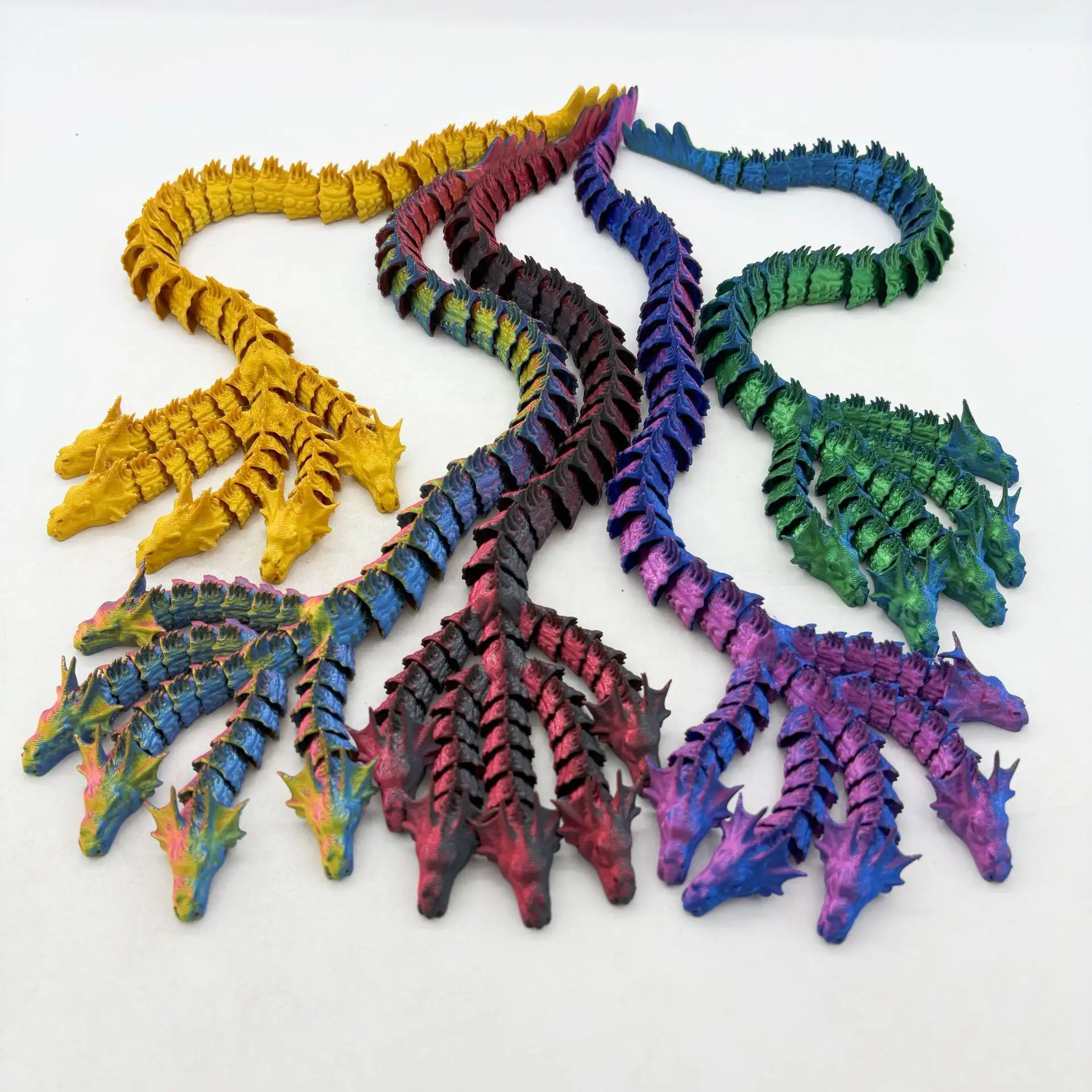 3D Printed Five-Headed Snake Dragon Ornament - Integrated Joint Movable Decoration for Home And Office