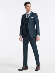 Men Prom Suits Set Blazer Vest Pant Slim Fit 2022 New Deep Blue Leisure Style Single Breasted Wedding Groom Businessman Wear