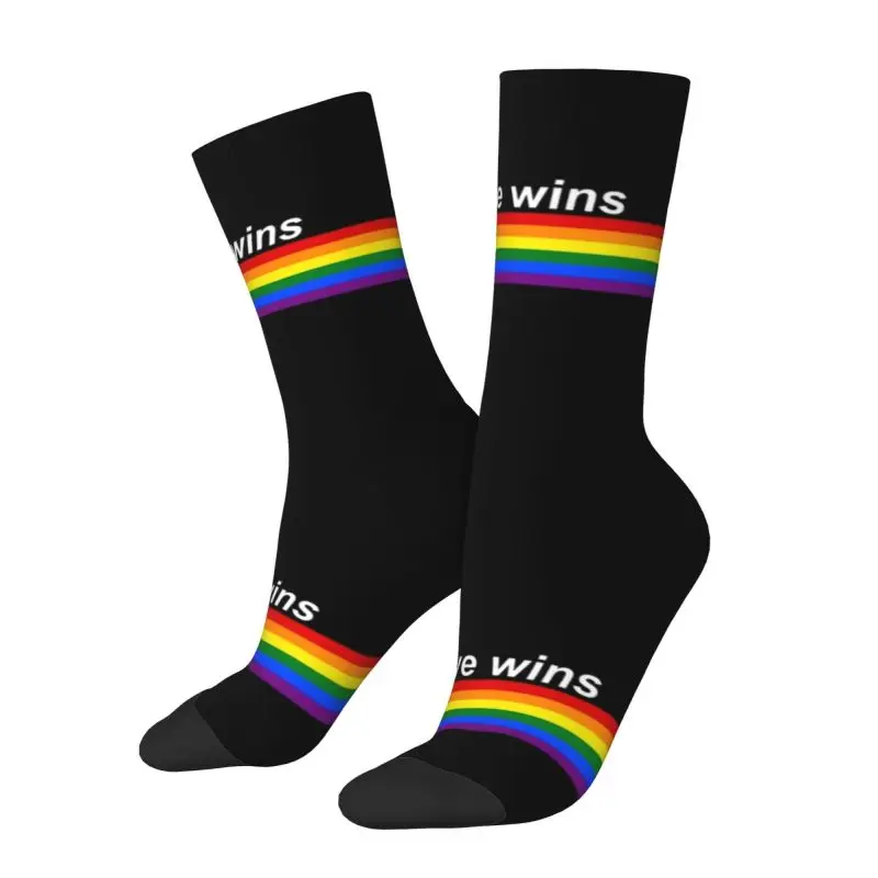 Cute Print Love Wins Pride Stripe Socks for Men Women Stretchy Summer Autumn Winter GLBT LGBT Gay Lesbian Pride Flag Crew Socks