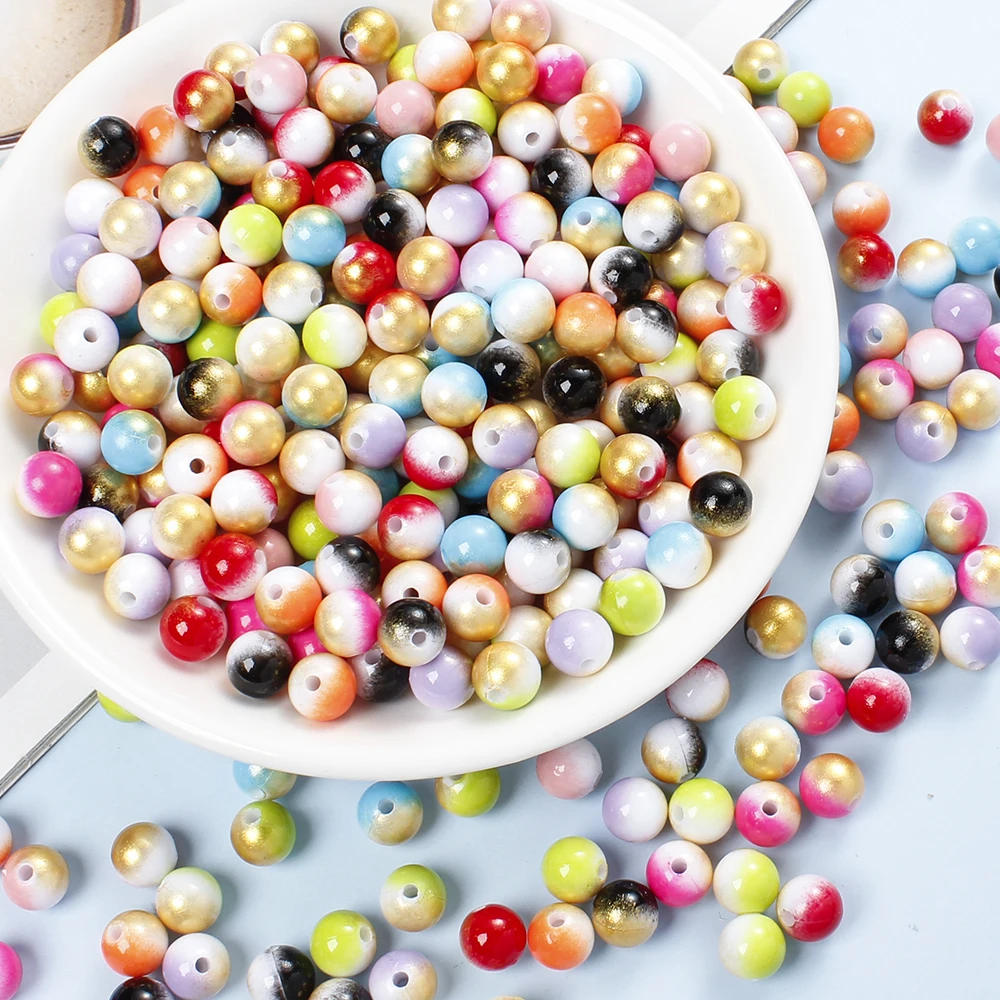 100-200 Stück 6/8mm Farbverlauf Dip-Dye Acrylperlen Sortiment Runde Glitzer-Abstandsperlen für DIY Schmuckherstellung Armbänder Basteln – Detail 3