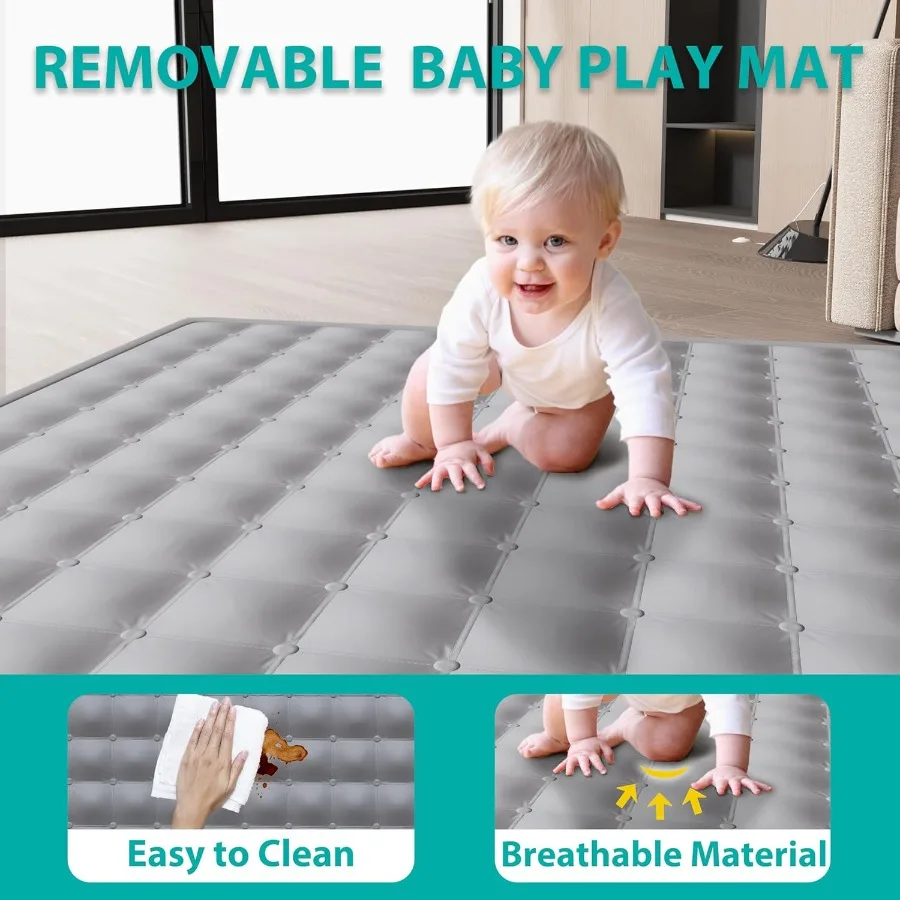 روضة أطفال قابلة للطي للأطفال الصغار مقاس 71 × 59 بوصة روضة أطفال محمولة مع قلم لعب قابل للطي مع مقودين داخلي أ