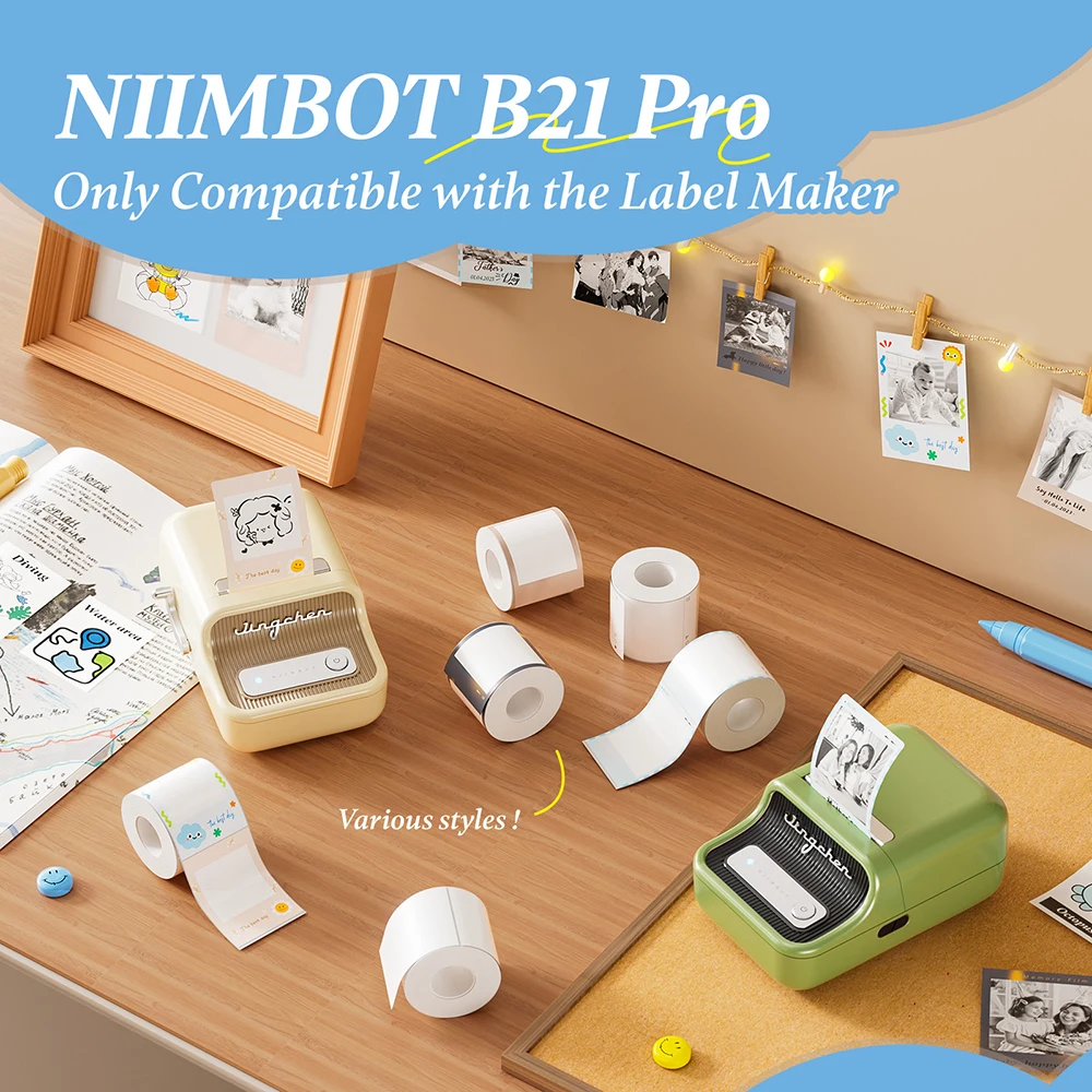 3 Rolls Niimbot B21 Pro White Black Printing Photo Cardboard Paper Adhesive Sticker Photo Paper Personalized DIY Labels