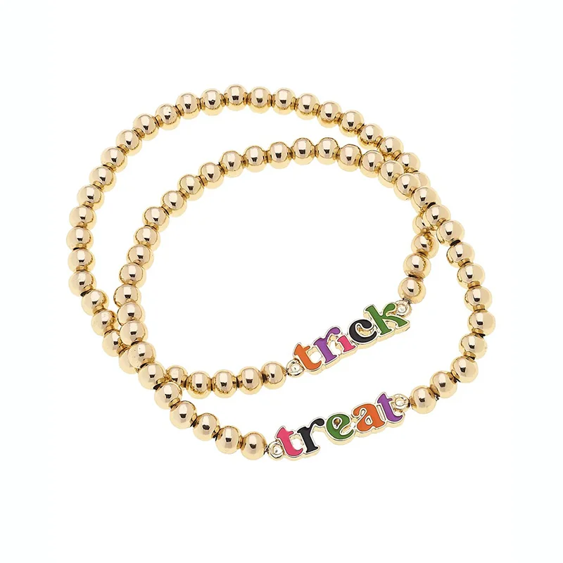 Personalized Enamel Name Bracelets Beaded Elastic Cord Bracelets Customized Colorful Stainless Steel Name Bracelets Gift