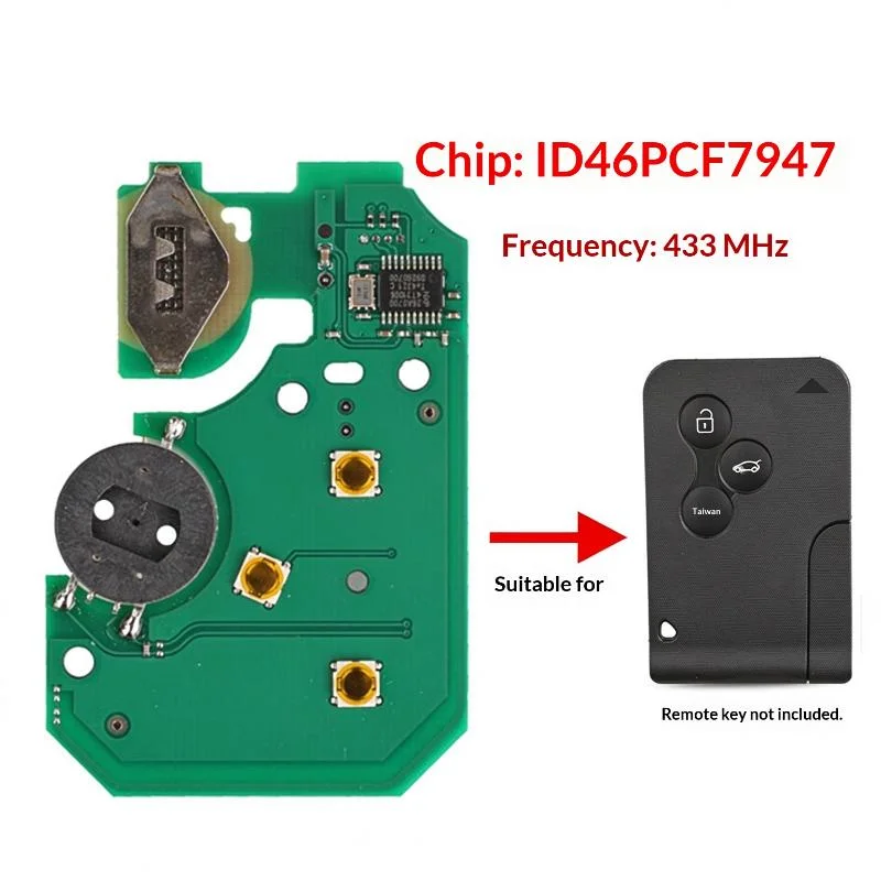 With Battery 3BNT For Megane 2 3 Scenic Clio 2003-2008 433Mhz ID46 PCF7947 Remote Key Emergency Grand Smart Card